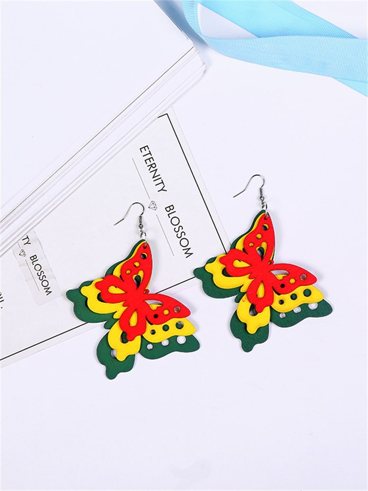 Black Pride African Color Butterfly Charmed Wooden Earrings