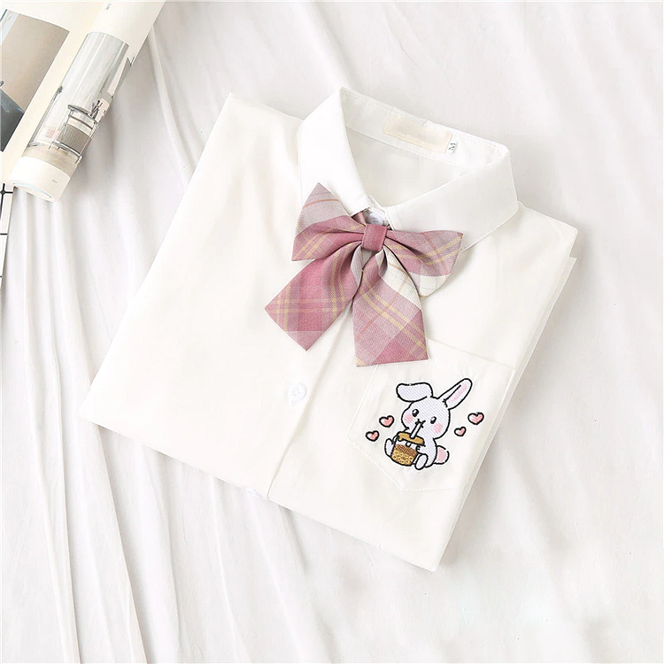 JK Uniform Cute Rabbit Short Sleeve Shirt With Bow Tie - Gotamochi Kawaii Shop, Kawaii Clothes