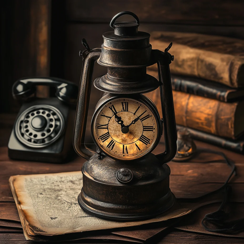 Vintage Oil Lamp Clock with Roman Numerals