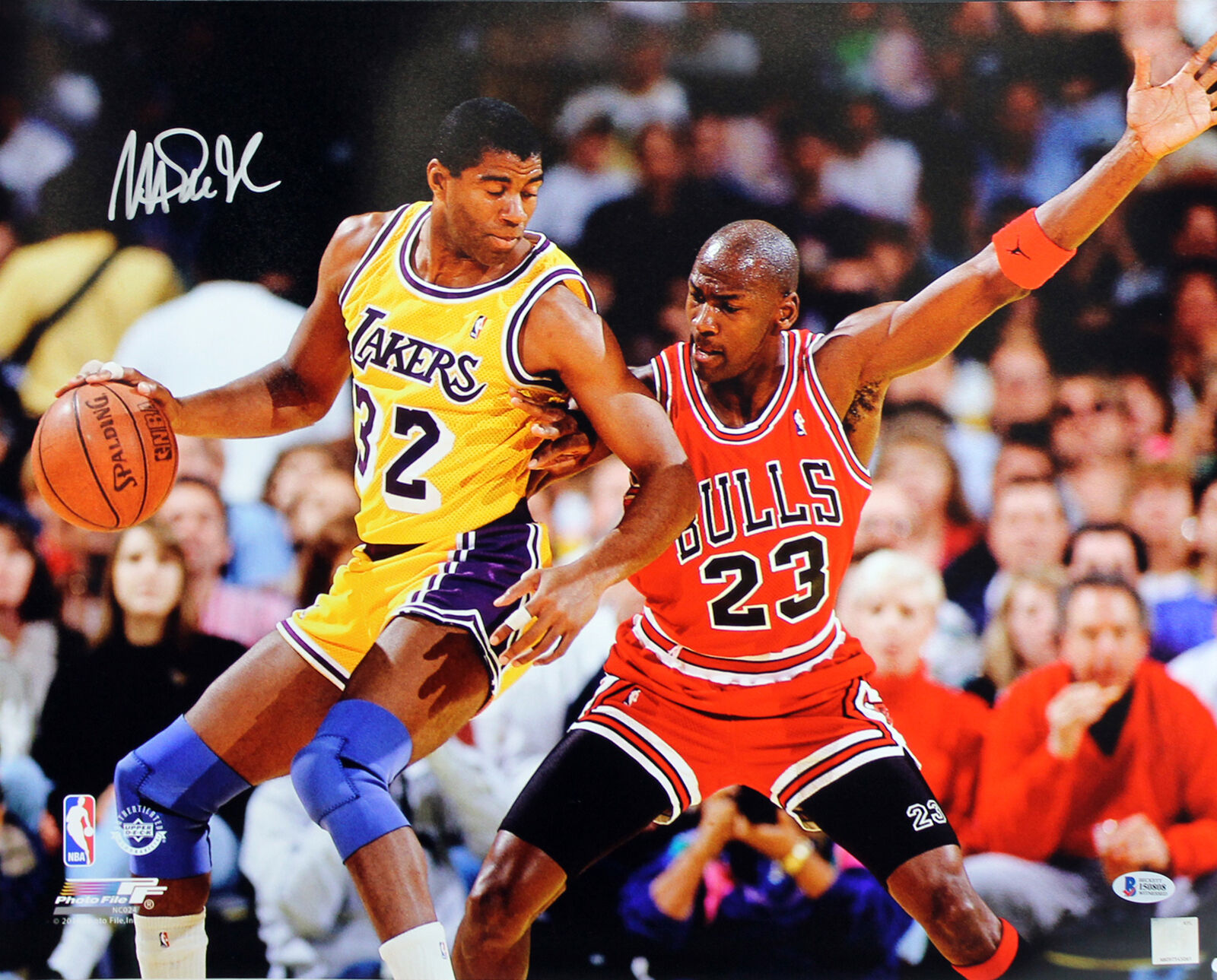 Lakers Magic Johnson Signed 16X20 Photo Poster painting w/ Michael Jordan BAS Witnessed