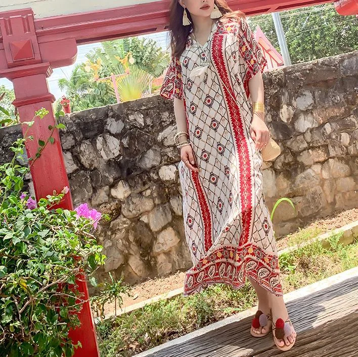 Women v neck baggy dress Tutorials red print Plus Size Dresses