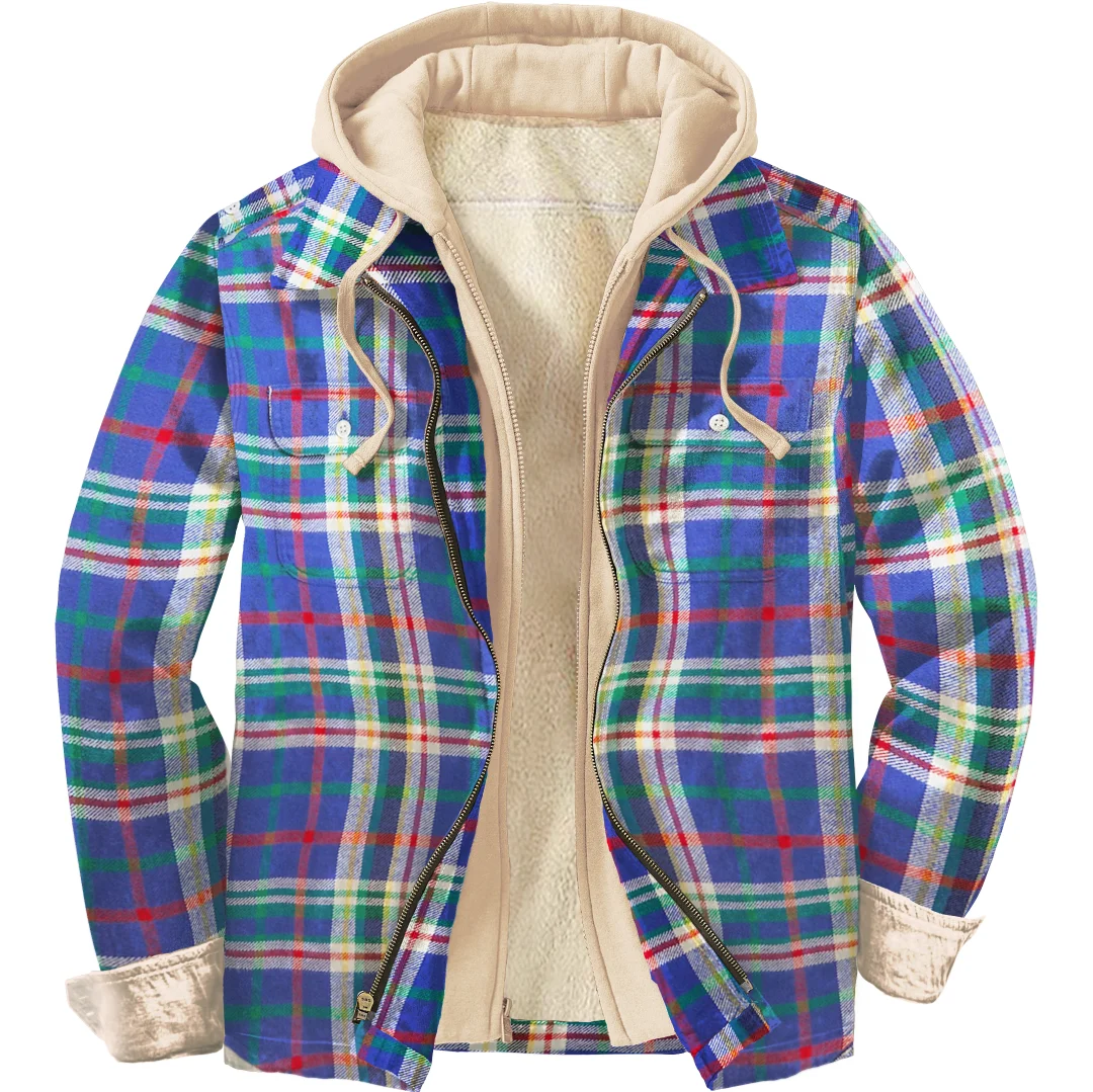 Men's Unisex Colorful Check Shirt Hooded Jacket-barclient