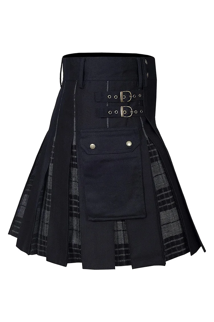 Christmas Colorblock Plaid Patchwork Studded Pocket Hight Waist Pleated Midi Skirt