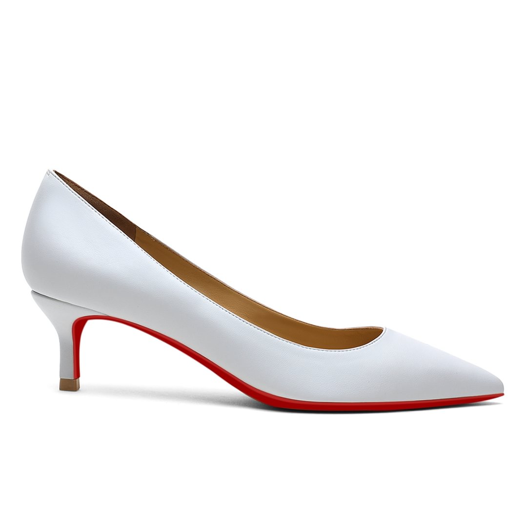 50mm Pointed Toe Red Bottom Kitten Heels Daily Wear Matte Pumps for Women-MERUMOTE