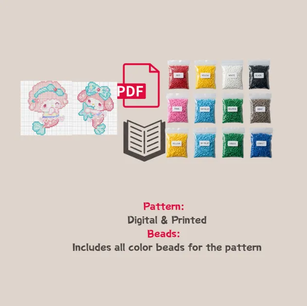 Mermaid Piano and Melody Pixel Pattern Fuse Bead Kit  | Cute DIY Fuse 3127 Beads Set