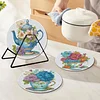 4PCS Diamond Painted Wooden Teapot Placemats Insulated Dish Mats with Holder