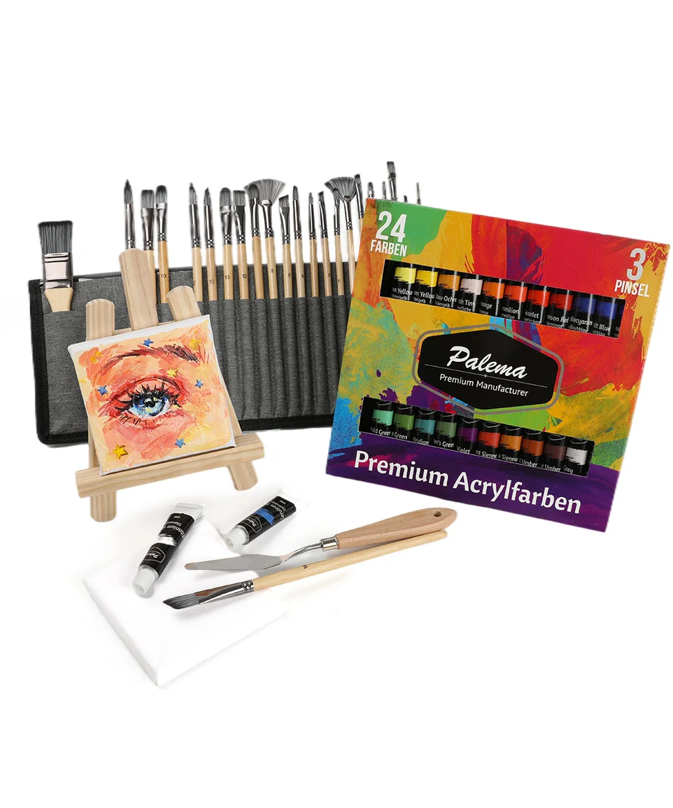 24 Colors Premium Acrylic Paint With 24 Pcs Professional Paint Brush Set
