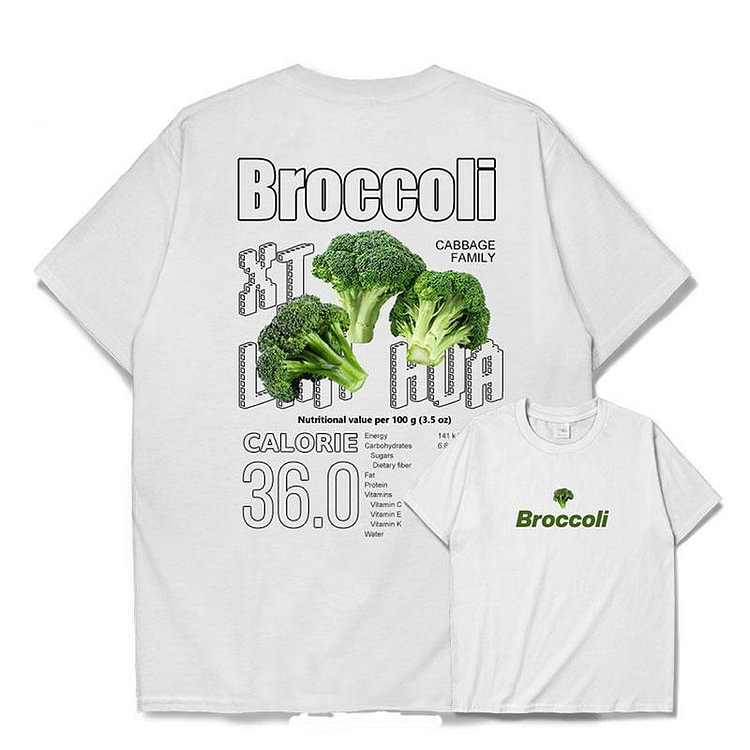 Broccoli Calorie Composition Letter Print T-Shirt - Modakawa Modakawa