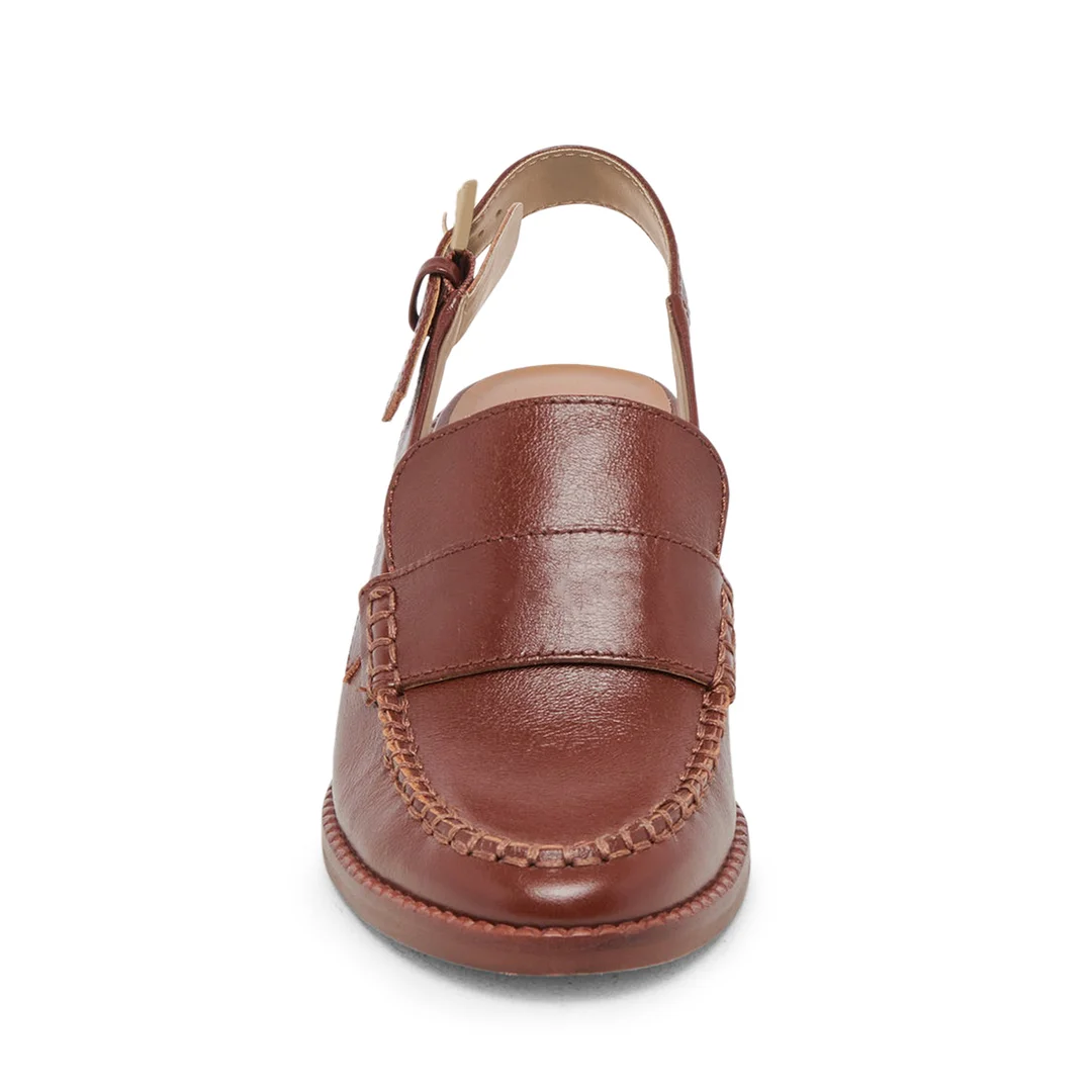 Women's Brown Vegan Leather Round Toe Stitched Slingback Loafers 