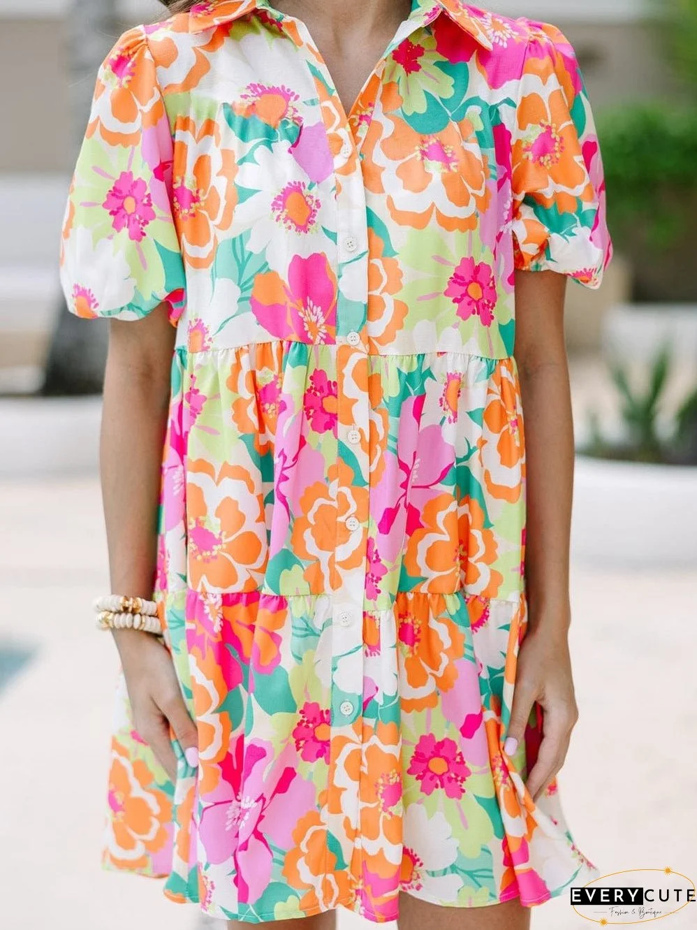 Women's Short Sleeve Floral Mini Dress