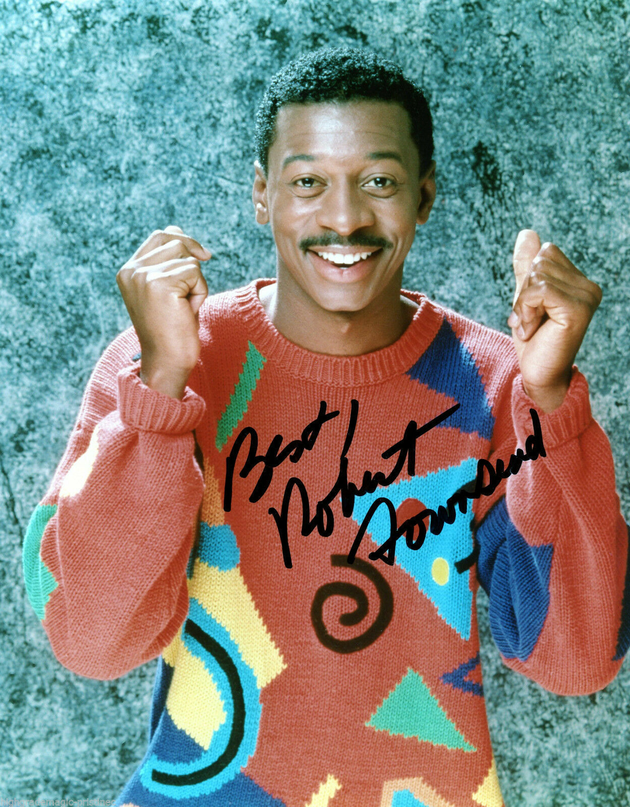ROBERT TOWNSEND AUTOGRAPHED SIGNED 8X10 WEARING AN UGLY SWEATER AND SMILING