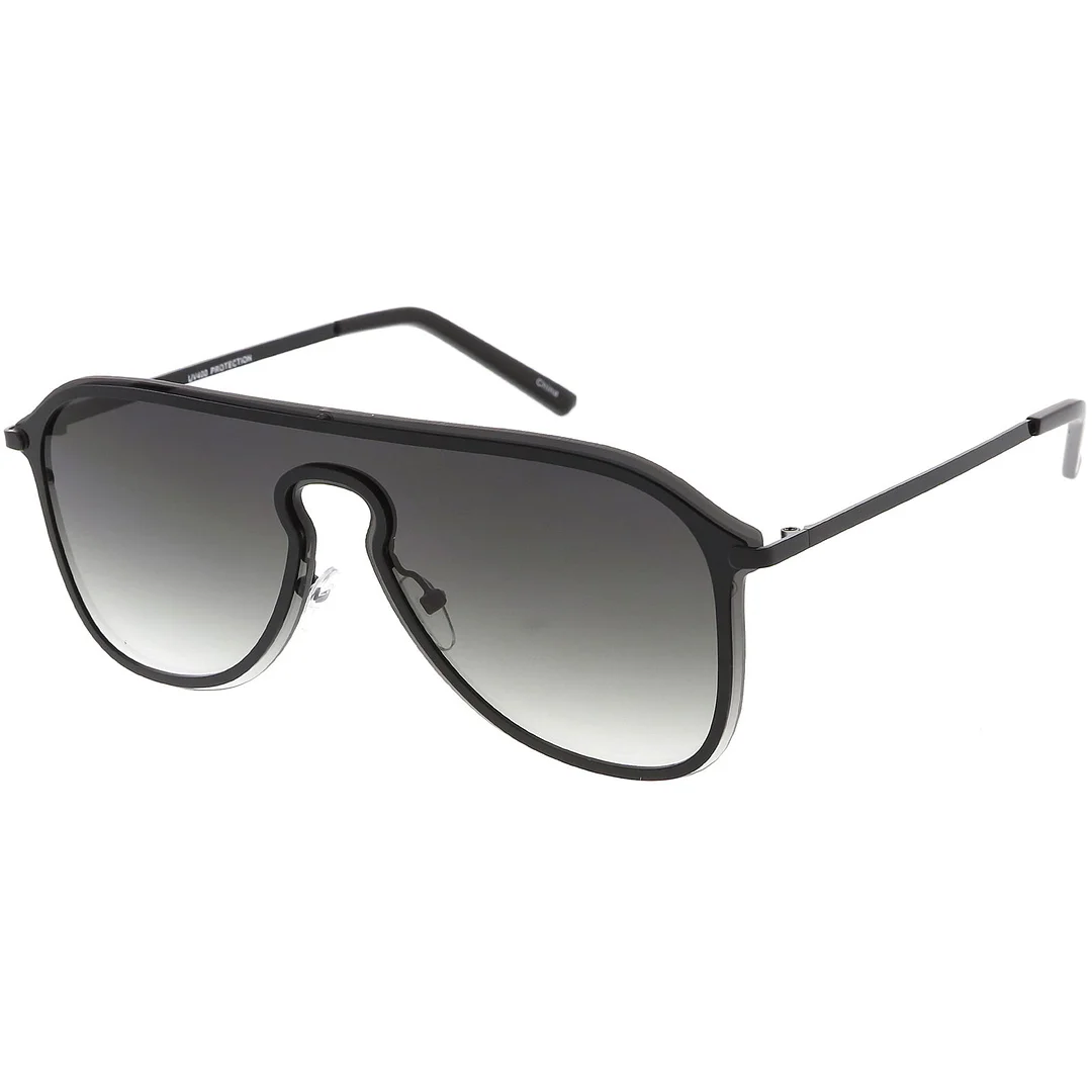 Futuristic Rimless Visor Aviator glasses Metal Trim Mono Lens 57mm