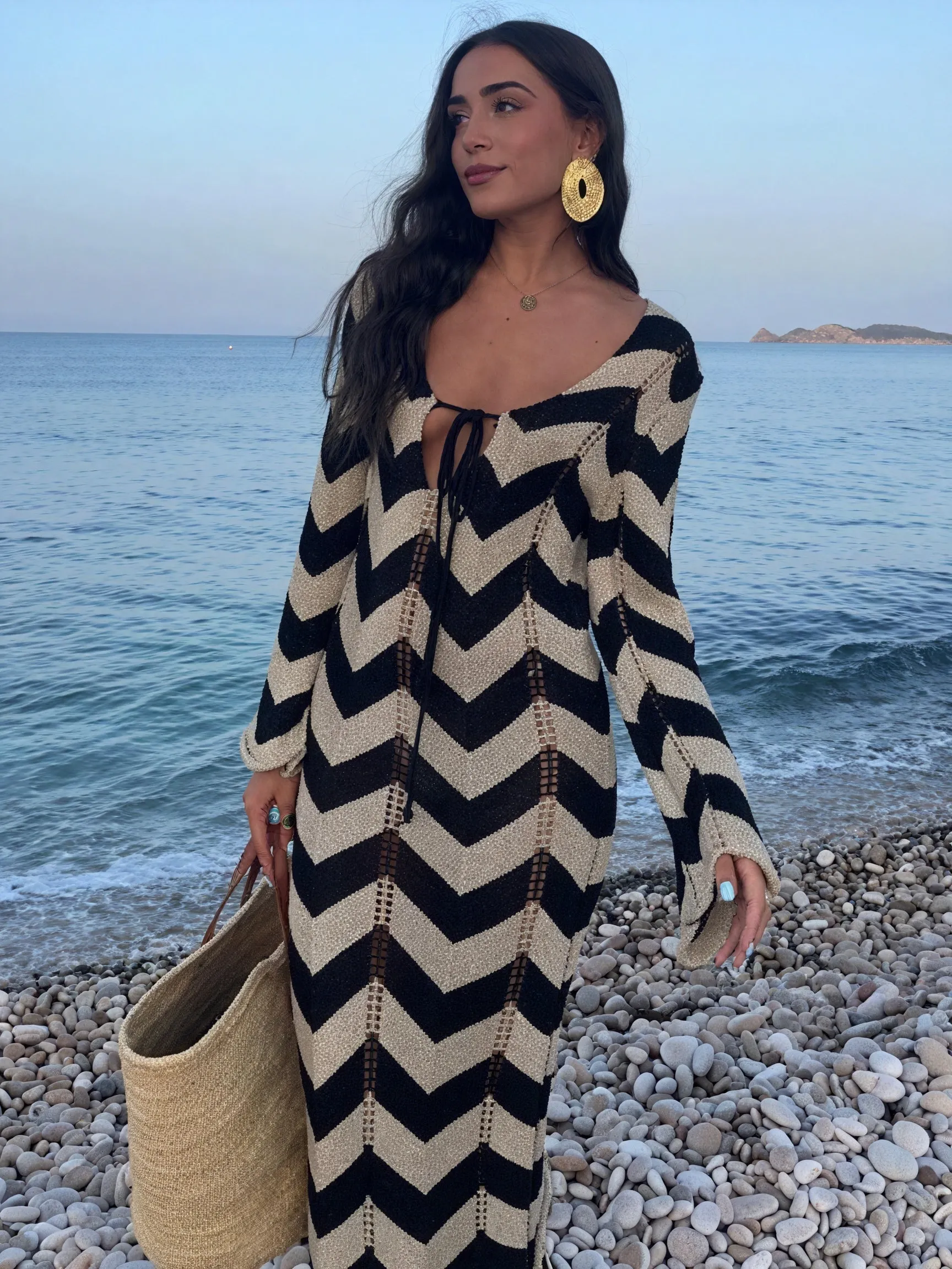 Damen Strickkleid – Chevron Muster, Langarm-83785-baf4cec6-5aba-47ef-b055-0a3db71487b4
