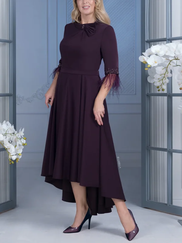 Round Neck Bowknot Solid Color Maxi Dress