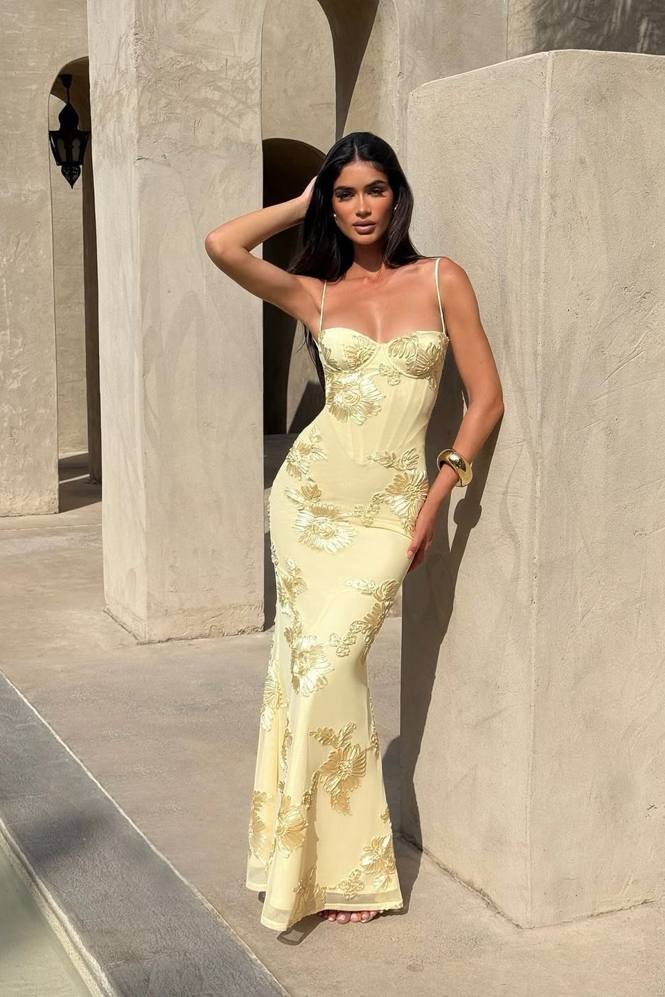 Daisda Sleeveless Spaghetti Straps Mermaid Prom Dress With Embroidery