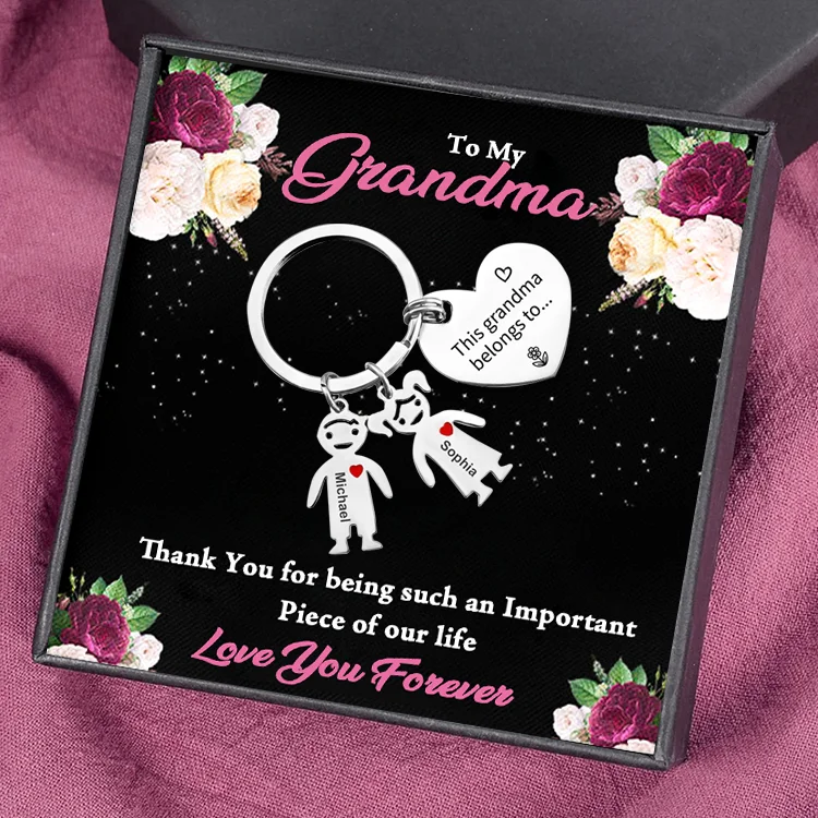 2 Names-Personalized To My Grandma Kids Charm Keychain Gift Set-Custom Special Keychain Gift For Grandma for Nan-Thank You for Being Such An Important Piece of Our Life
