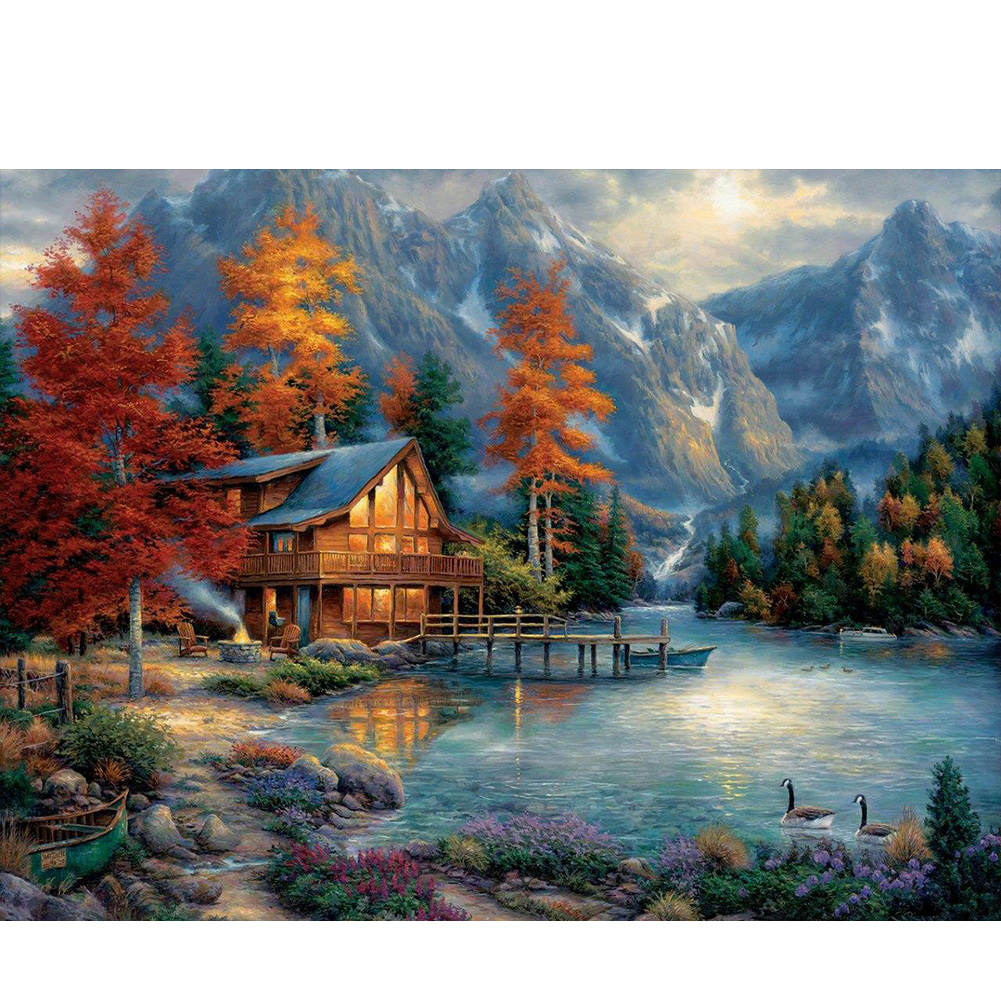 

50*40CM - Round Drill Diamond Painting - Mountain River, 501 Original