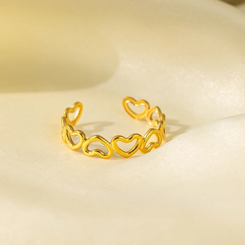 Elegant Streetwear Waves Heart Shape Flower Titanium Steel Irregular Plating Open Rings