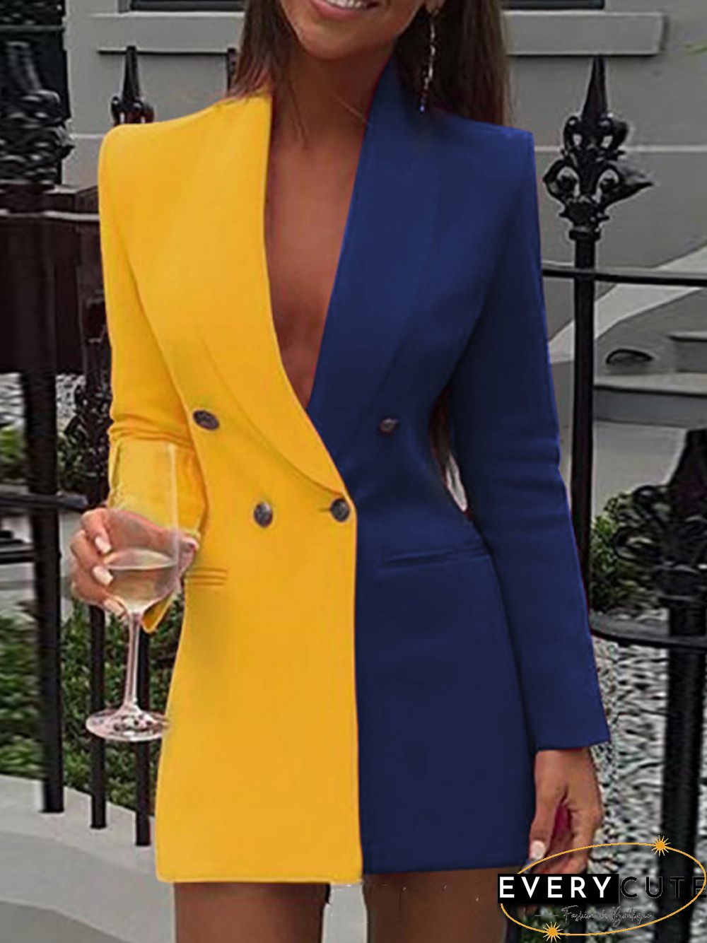 Women Fashion Color Patchwork Blazer