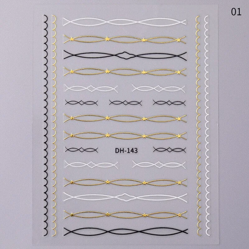 1 Sheet 5D Gold Black Sliver Geometric Linear Sticker Decals Nail Art Designs Adhesive Transfer Sliders Manicures Decoration