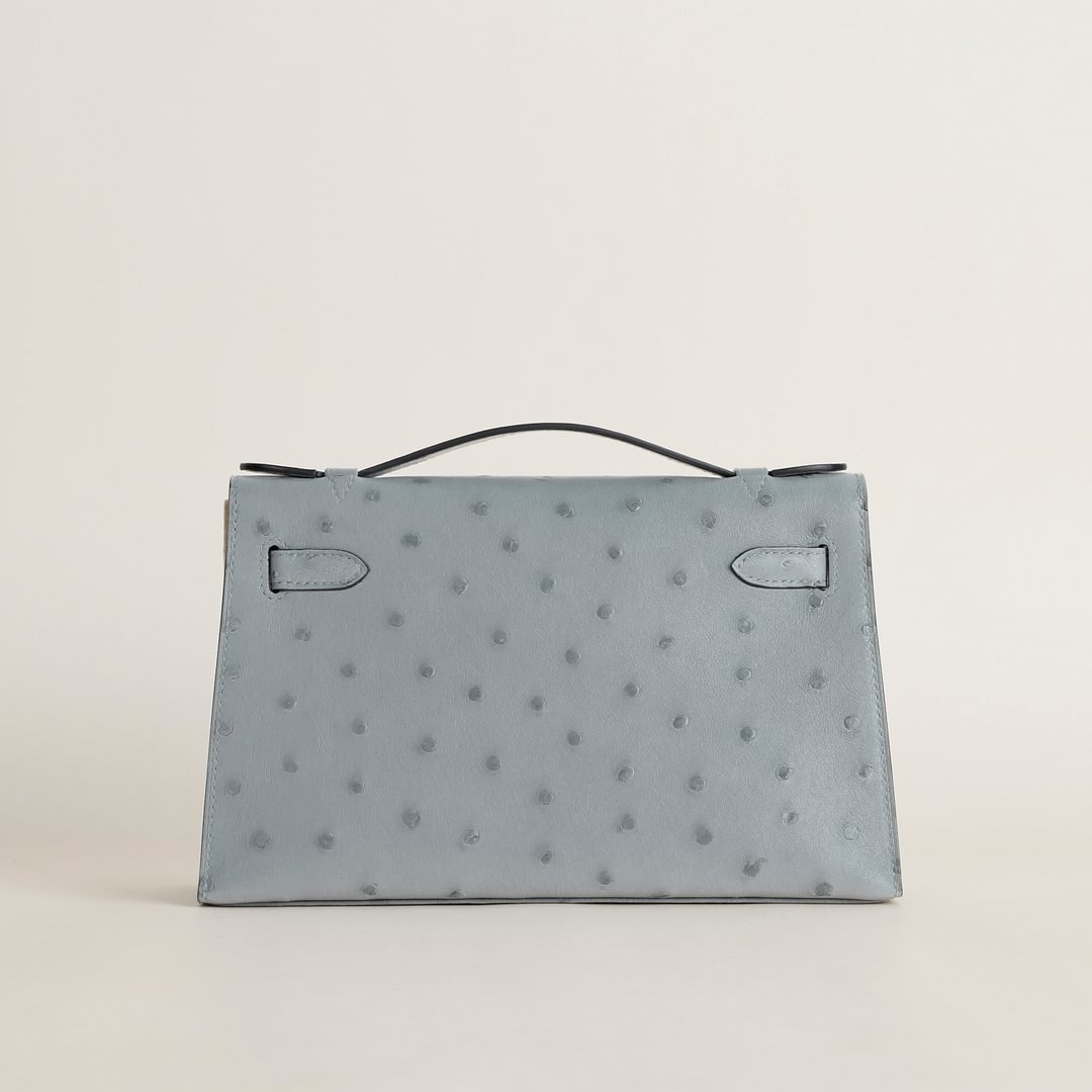 Kelly pochette Ostrich 8U Blue Glacier GHW