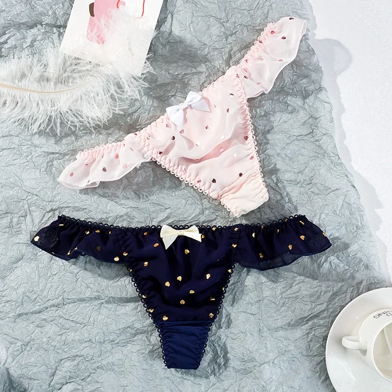 Cute Sexy Women's Underpants Love Gilding G-String Panties New Low-Rise Underwear Female Sweet Bow Thong Intimate Lingerie