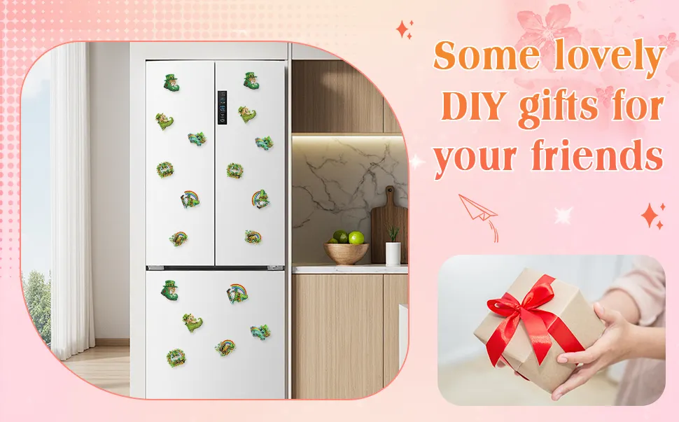 12Pcs St Patricks Day DIY Diamond Art Fridge Magnet Refrigerator Sticker Diamond Art Stickers Refrigerator Painting Kits for Beginners Adults DIY Craft Gifts Home Decors