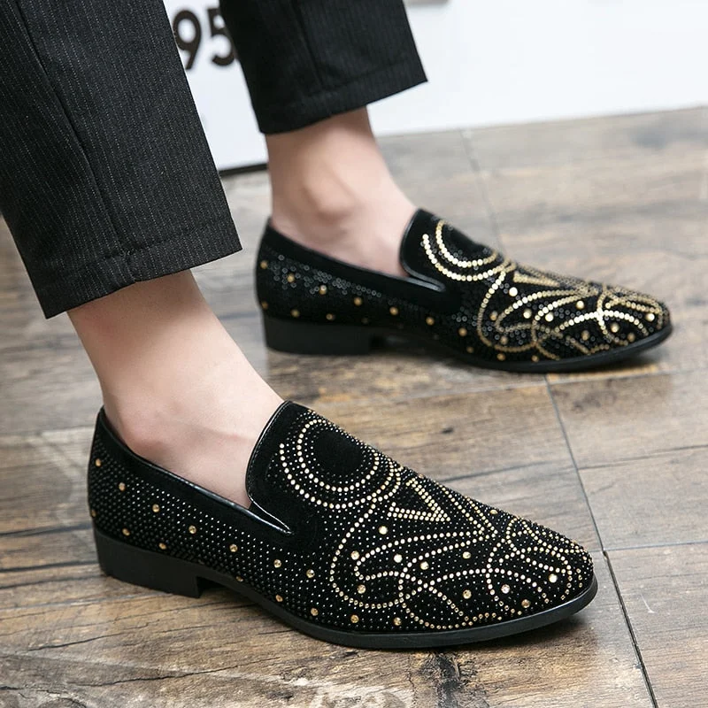 Luxury designer Men's rhinestone buckle flats charm shoes Wedding Dress Evening oxford Formal Shoes men Sapato Social Masculino