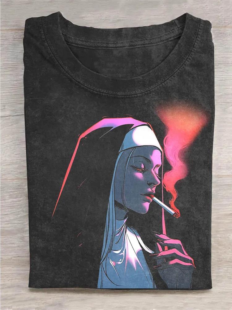 Teecade Teecade  Smoking White-haired Nun T-shirt