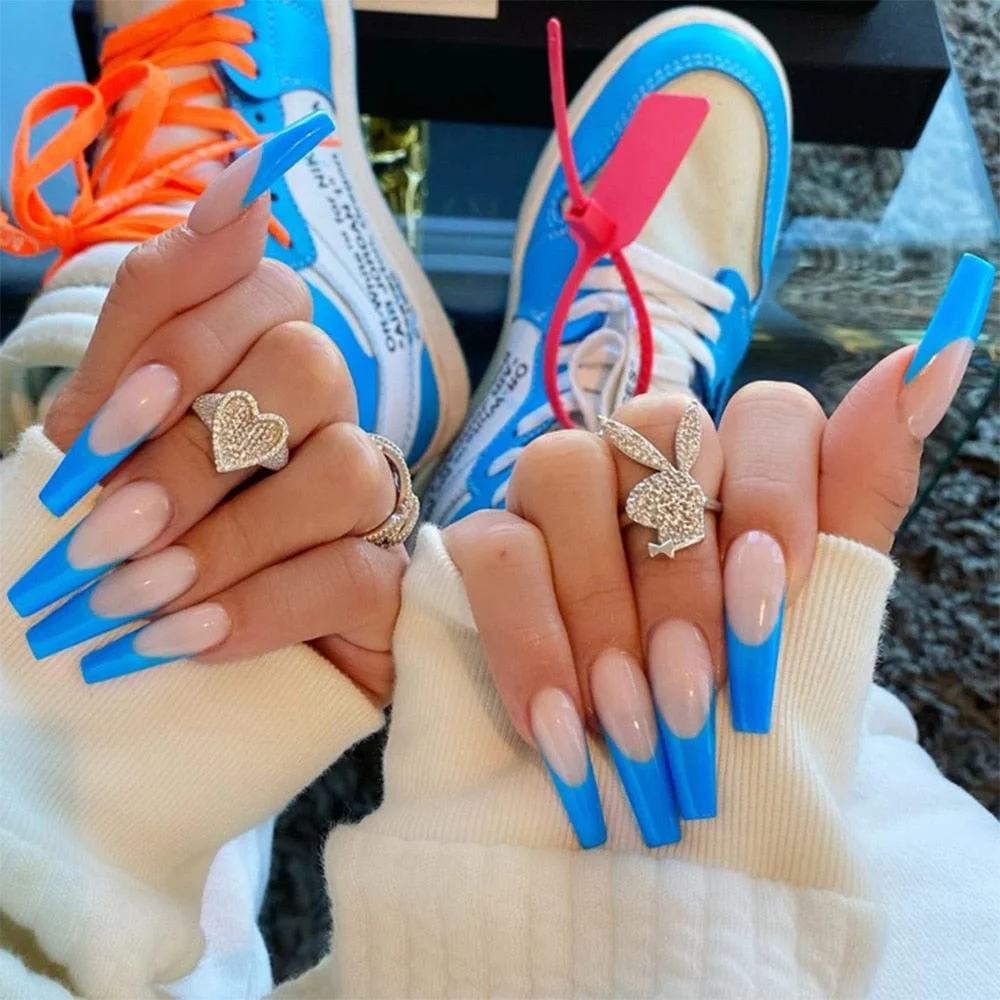 24pcs Detachable Pink Long Coffin False Nails Wearable Rhinestone Gradiant Ballerina Design Fake Nails Full Cover Press on Nail-Nail Inspo