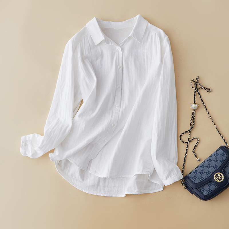 Simple cotton linen long-sleeved shirt