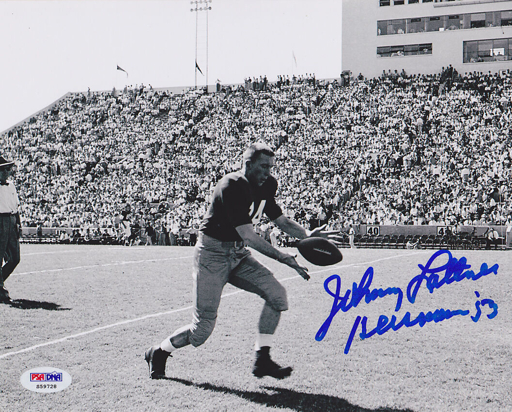 Johnny Lattner SIGNED 8x10 Photo Poster painting + Heisman '53 Notre Dame PSA/DNA AUTOGRAPHED