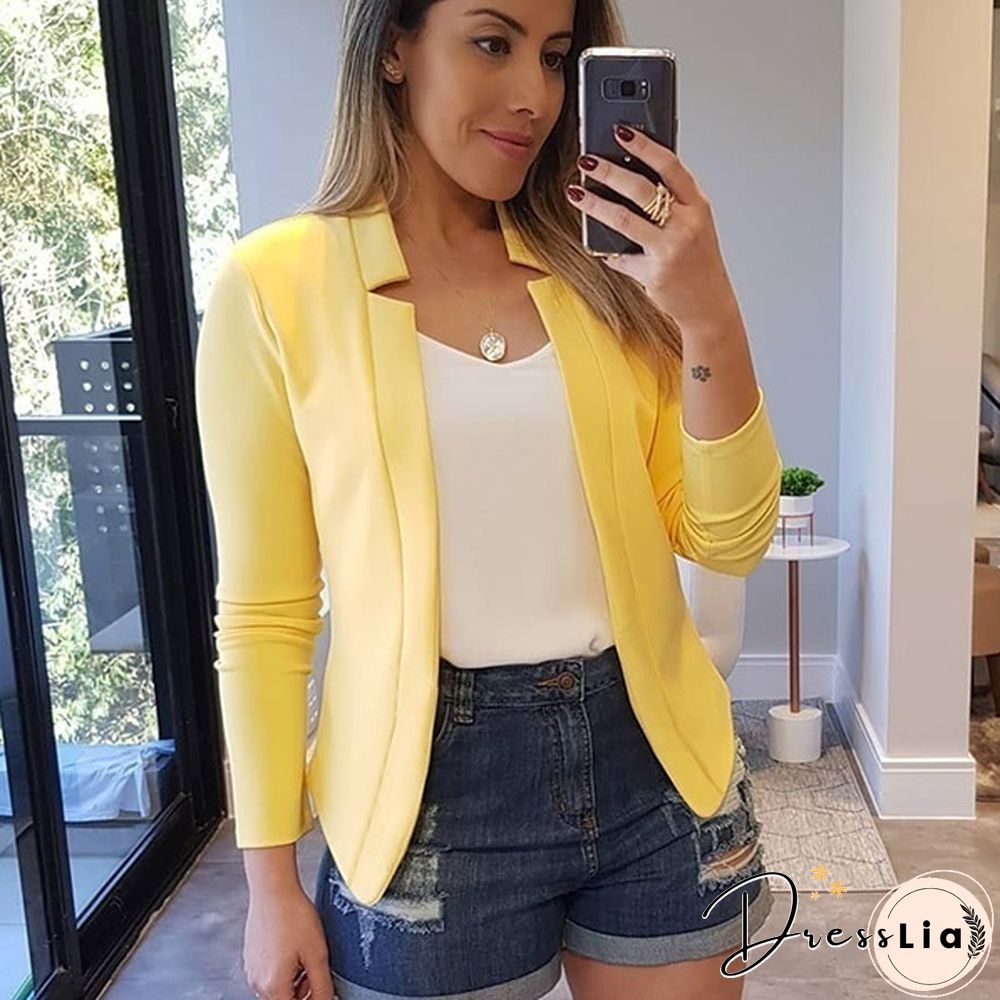 Women's Fashion Thin Blazer Office Lady Lapel Long Sleeved Coat Suit Slim Cardigan Solid Color Blazer Casual Tops Business Coat