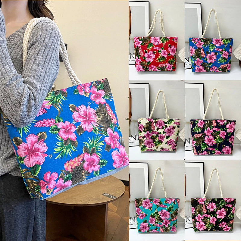 Women’s Canvas Flower Classic Style Square Zipper Tote Bag