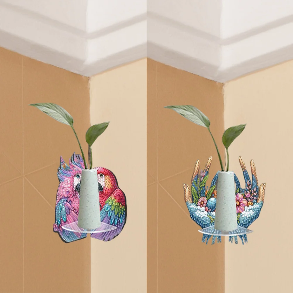 2pcs 2D Flat DIY Diamond Art Pendant DIY Home Decor Hanging Charm Decor (Parrot)