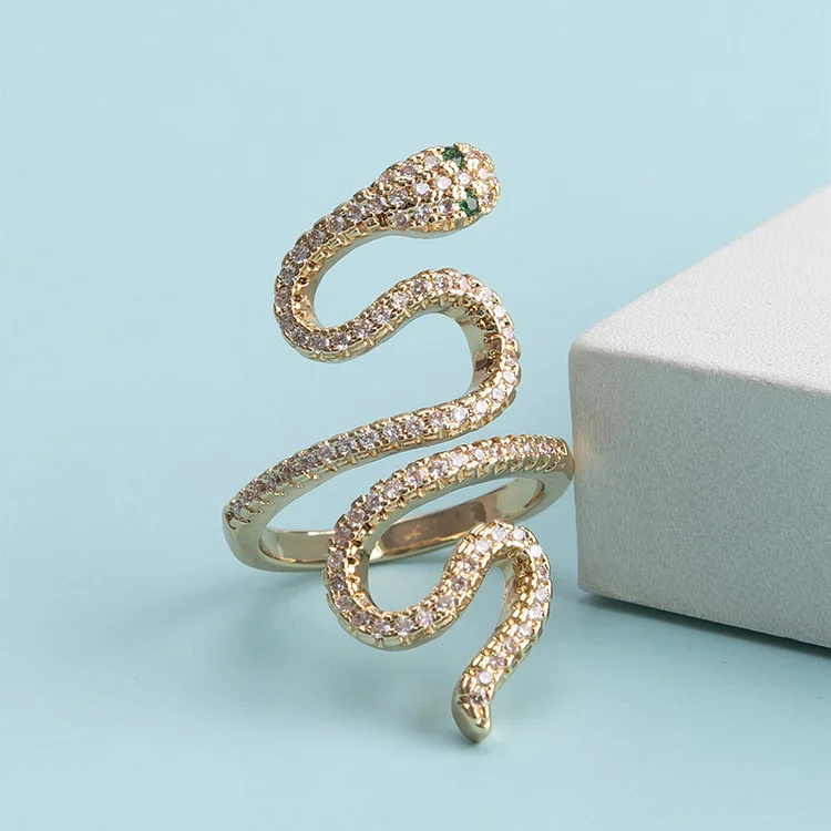 Simple Colorful Zirconia Brass Open Snake Ring