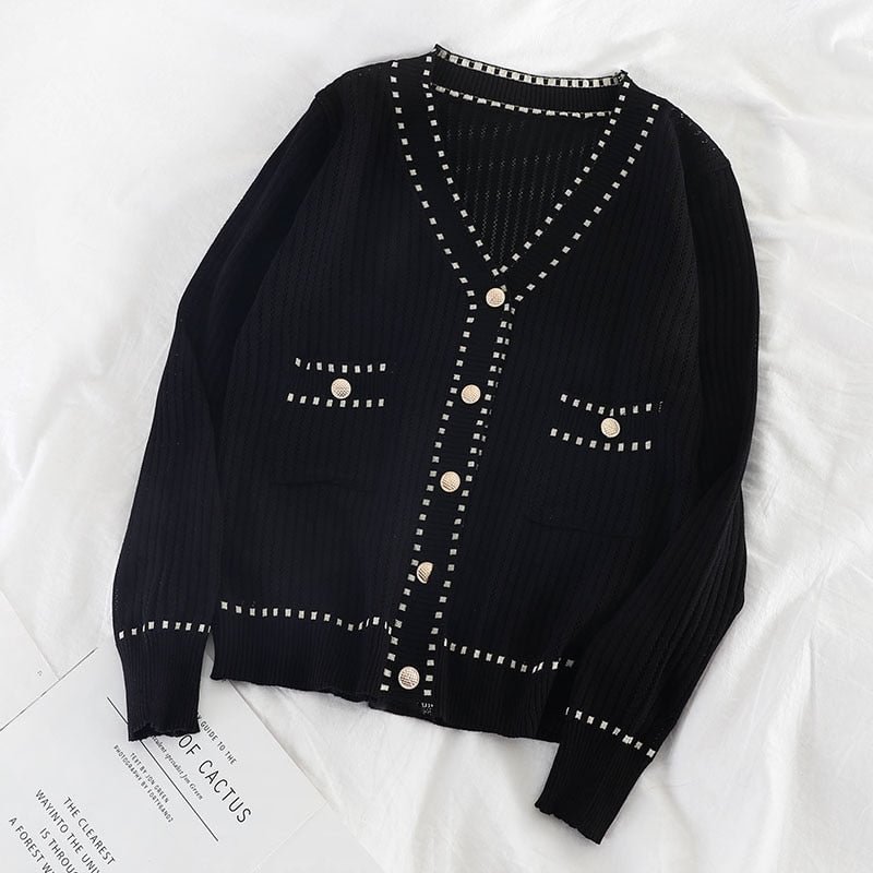 Spring Autumn Women's Cardigan New Single-breasted Stitching Cardigan Korean Style Loose and Thin Knit Female Sweater Coat LL295