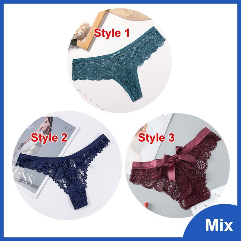 Sexy Lace String Transparent Panties Women Bow Thong Low Waist Underwear Female Fashion Hollow Out 3 Styles Mix G String