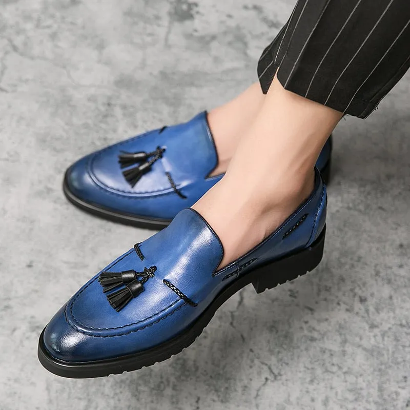 Men Leather Driving Shoes tassel Black Blue Slip On loafers spring Summer Men Leather moccasins outdoor club pary shoes men