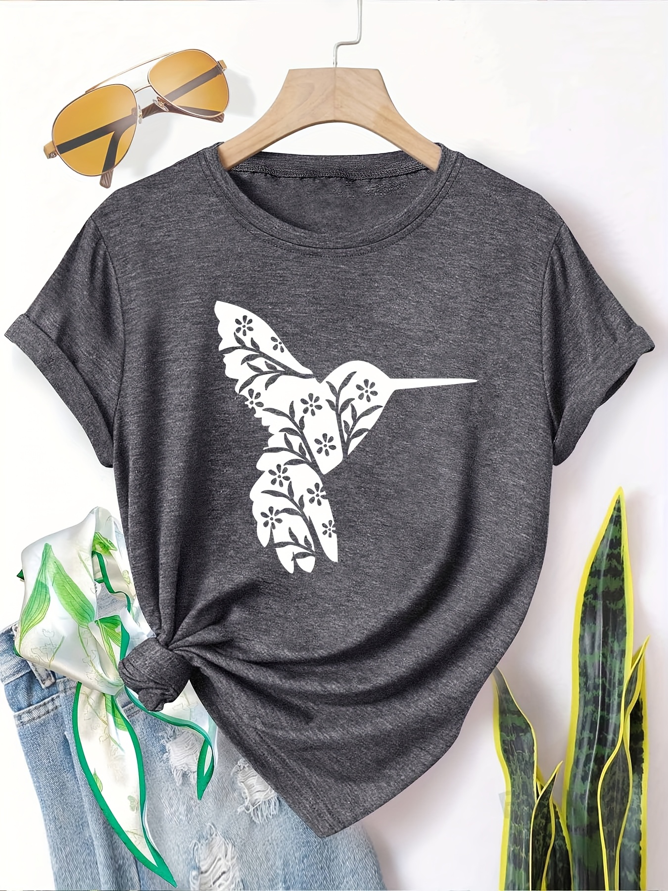 Women's Vintage-Inspired Floral Butterfly Print Casual T-Shirt - Soft Stretch Round Neck Short Sleeve Top, Machine Washable, All-Season Comfort, Multi-Color Options S-Xxl, Comfortable Fashion, Natureinspired Design, Nontransparent Fabric | IFYHOME