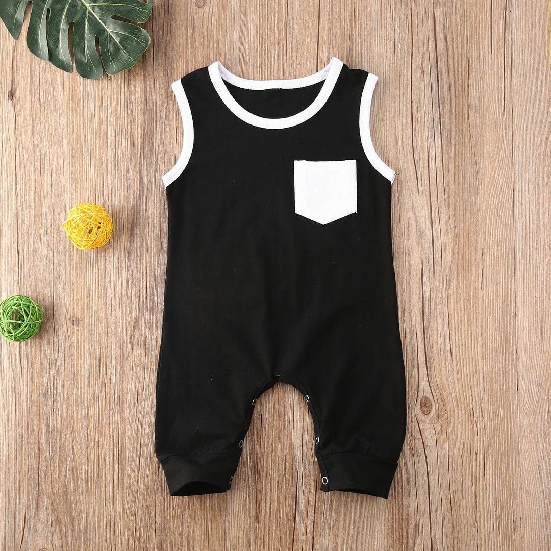 Newborn Infant Baby Boy Summer Sleeveless Romper Pocket Jumpsuit Playsuit One-Pieces Clothes Outfits