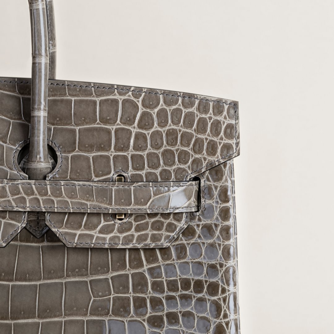 Birkin 35cm Shiny Porosus Crocodile 81 Gris tourterelle GHW