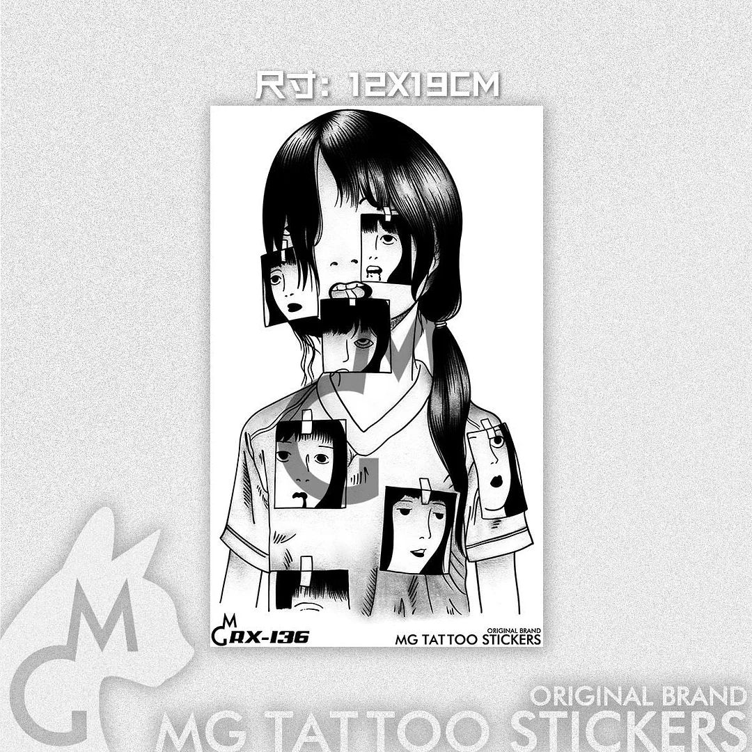 Japanese Dark Comics Evil Kawakami Tomie Double-sided Girl Waterproof Temporary Fake Tattoo Sticker Sleeve Anime Tattoo