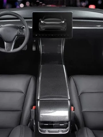 pornhint Pornhint ABS Carbon Fiber Center Console Dashboard Dash Cover Door Lock Switch Trim Steering Wheel Suit Kit for Tesla Model 3 2017-2023