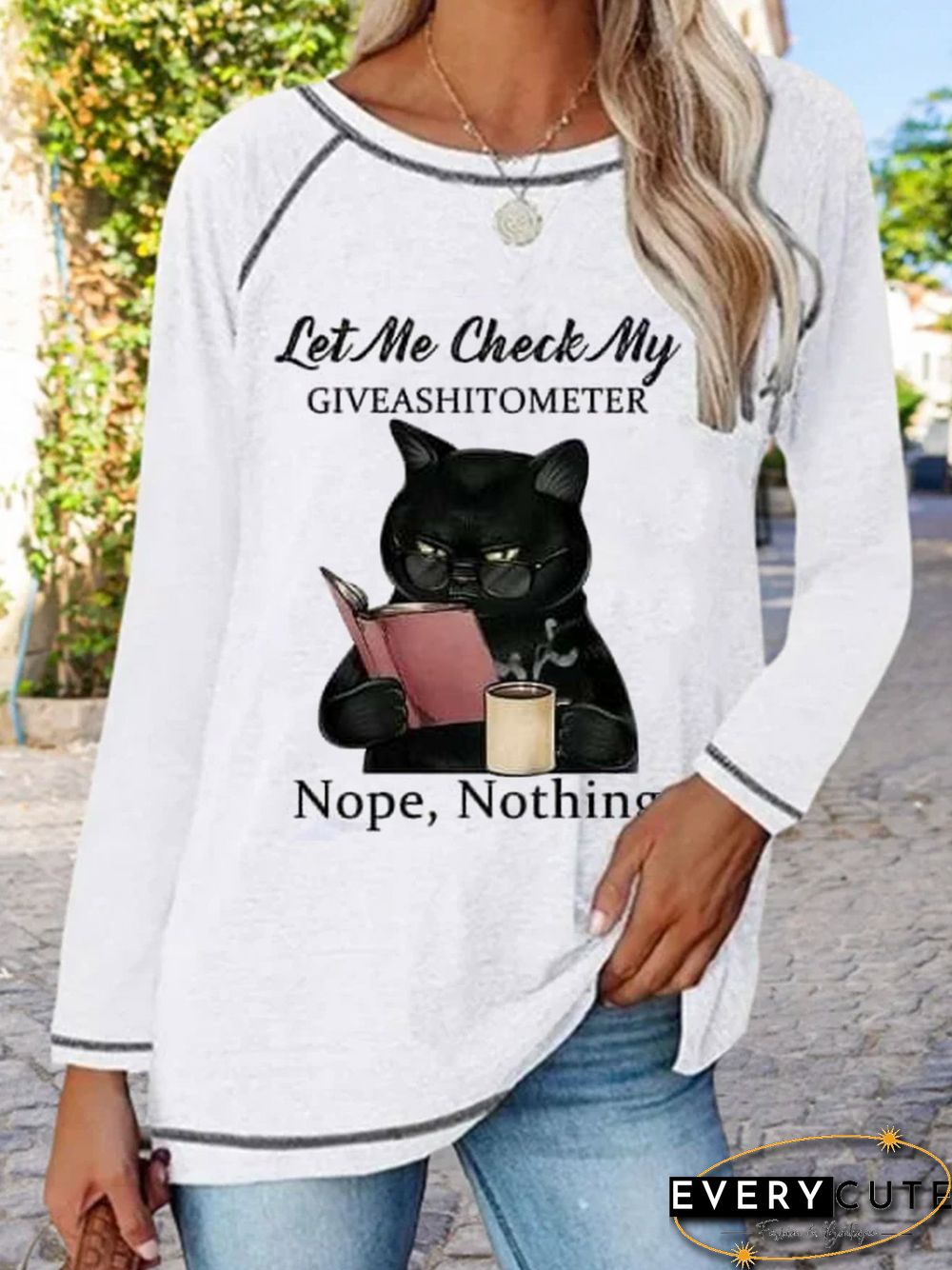 Women Casual Autumn Cat Daily Loose Standard Crew Neck Regular Regular Size T-shirt