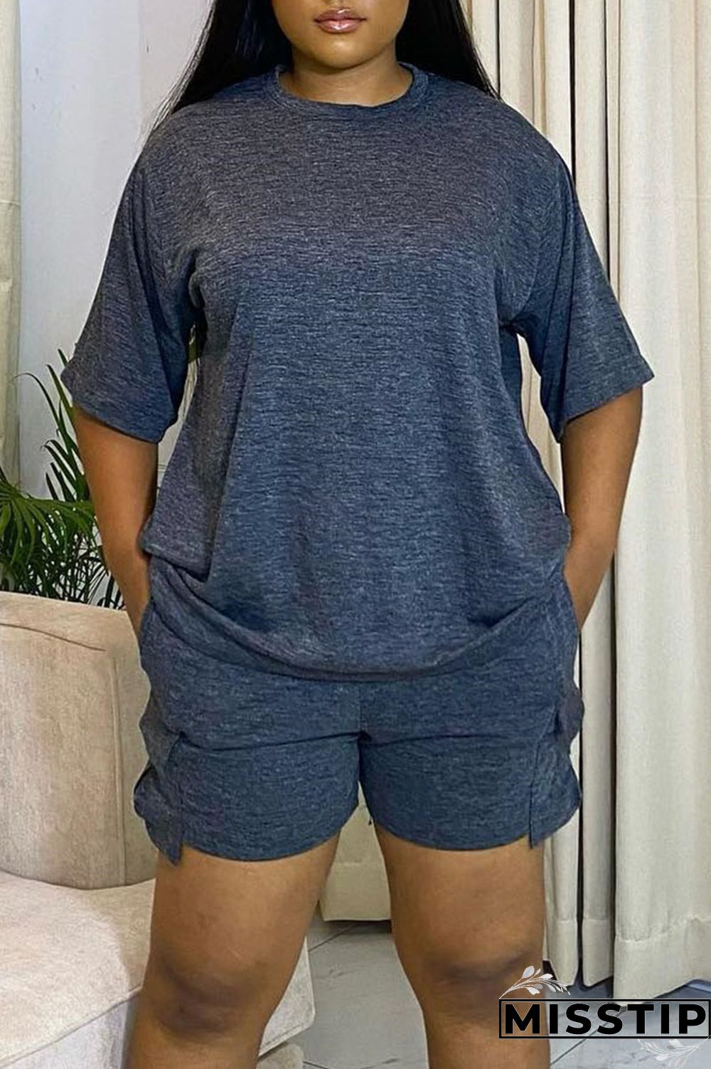 Orange Red Casual Solid Patchwork O Neck Short Sleeve Two Pieces