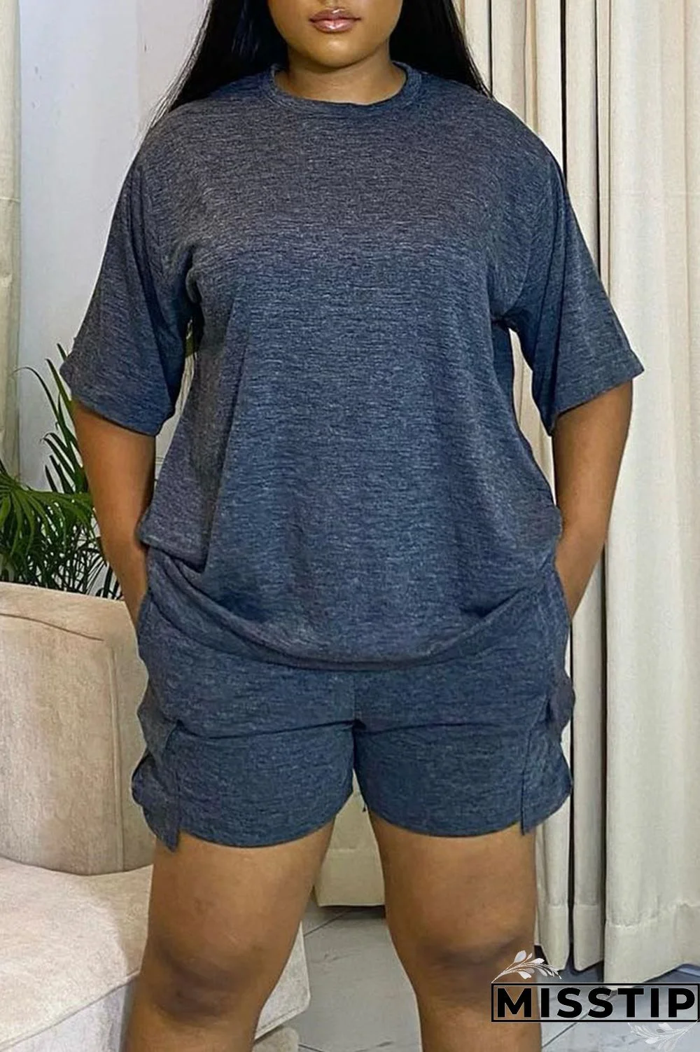 Orange Red Casual Solid Patchwork O Neck Short Sleeve Two Pieces