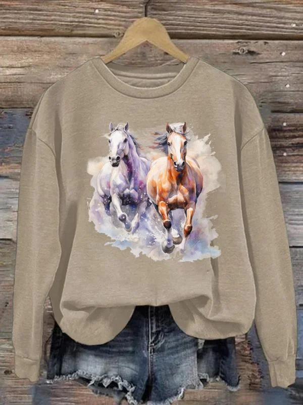 Horse print 2024 crew neck sweatshirt