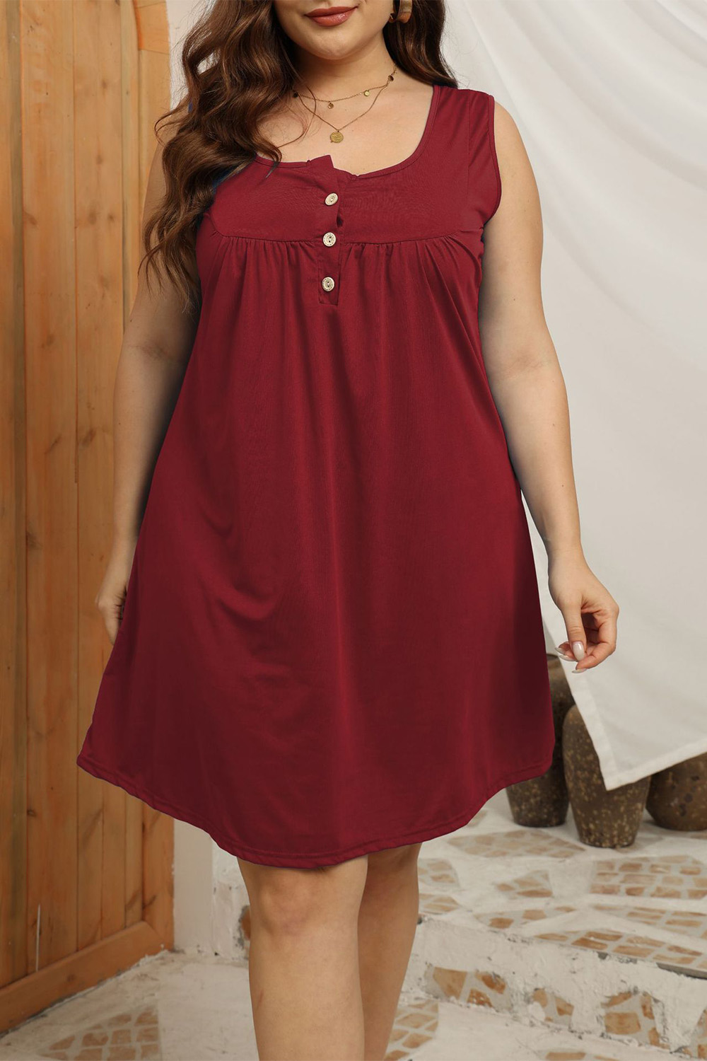 Plus Size Casual Royal Blue Button Sleeveless Midi Dress 2024 - Flycurvy 