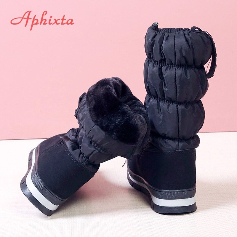 APHIXTA Winter Snow Boots Long Women Boots Plush Warm Shoes Sequins Crystal Plus Big 41 Easy Wear Lady Zip Shoes Woman